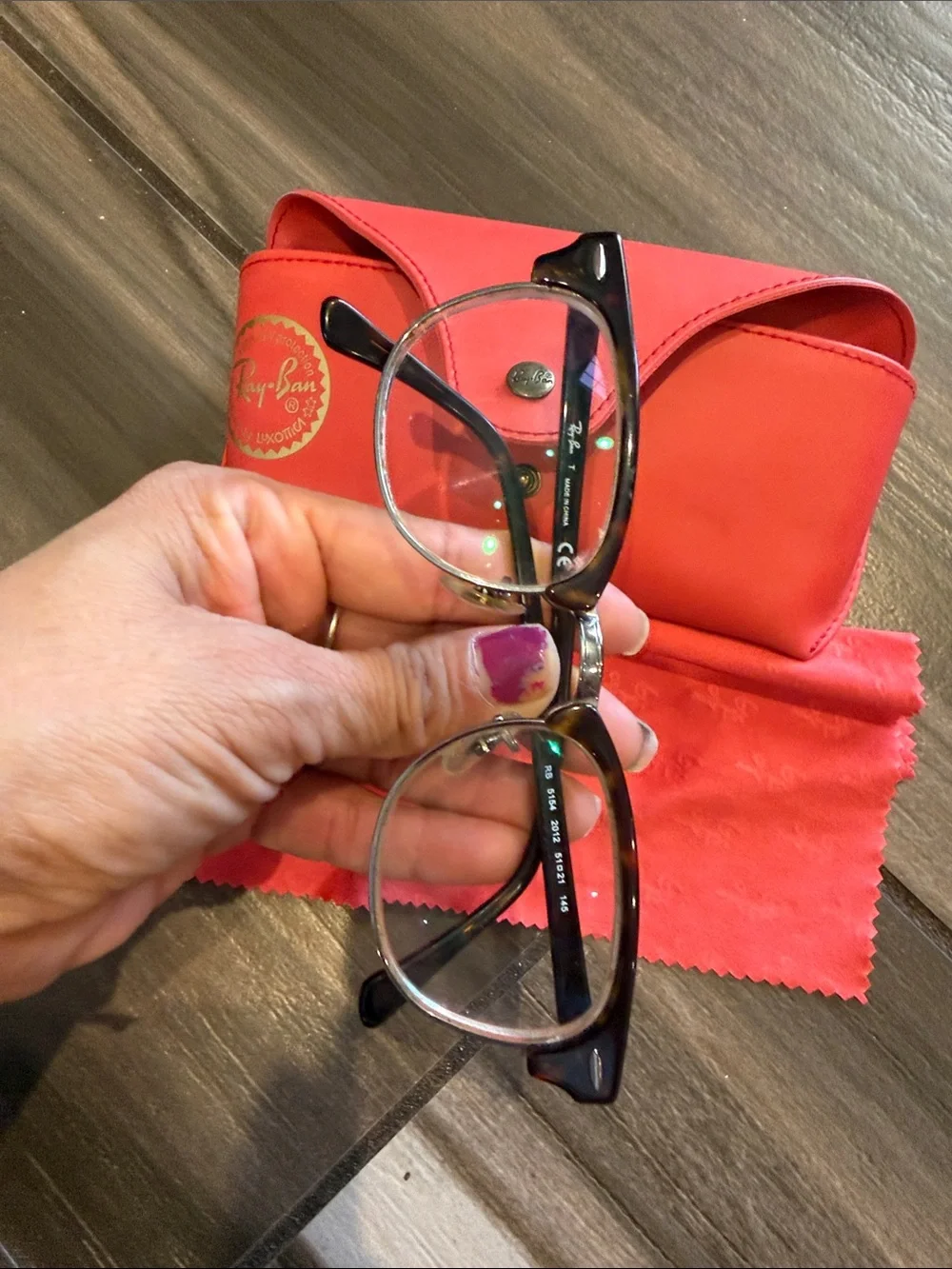 Ray-Ban Black Tortoiseshell Browline Glasses with Red Case